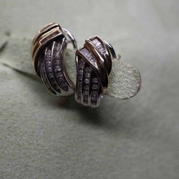 Lovely 14K Gold, Sterling, and Diamond Earrings – Omega Back - Picture 12 of 13